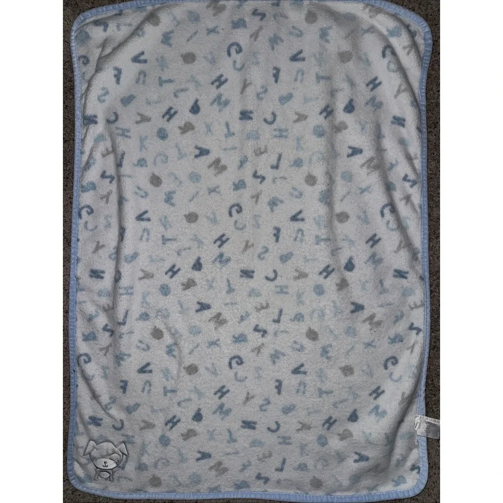 S.L.  Home Fashions Baby‎ Blanket Blue Boy Letters Gray Puppy Dog Embroidered